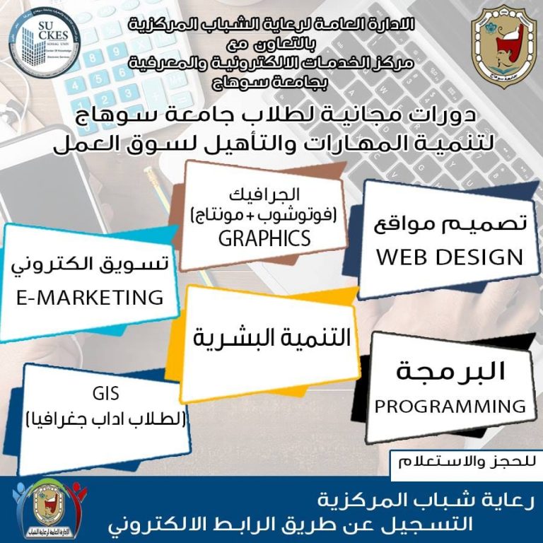 الادارة العامة لرعاية الشباب المركزية تعلن عن عقد دورات مجانية لطلاب جامعة سوهاج