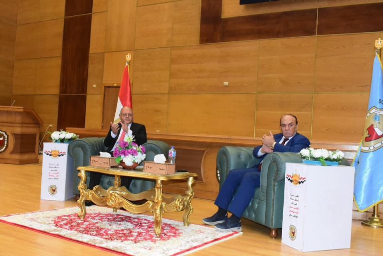 Sohag University begins the Second Semester with an Awareness Seminar for the Students about “Egyptian National Security…Challenges and Ways of Confrontation,” lectured by Major General Staff Samir Farag